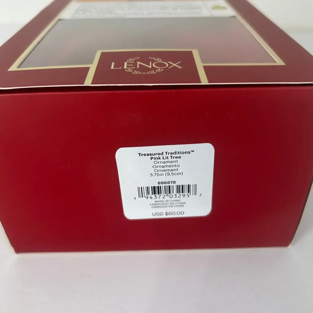 Lenox Treasured Traditions Pink Christmas Tree Ornament Light Up NIB